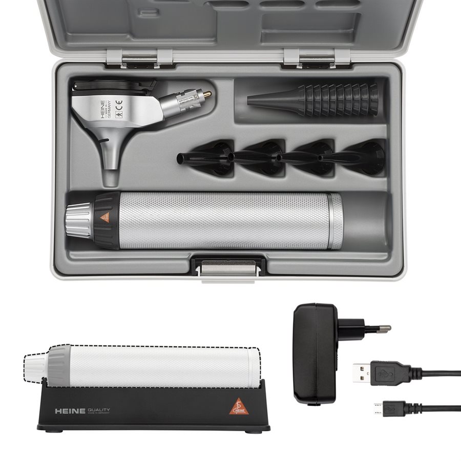 Heine Beta 400 LED FO Head, USB Rechargeable Handle, Specula & Hard Case (AV)